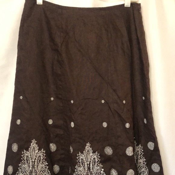 NYGARD COLLECTION vintage brown and white 100% linen long skirt. Size 10. - Picture 4 of 10